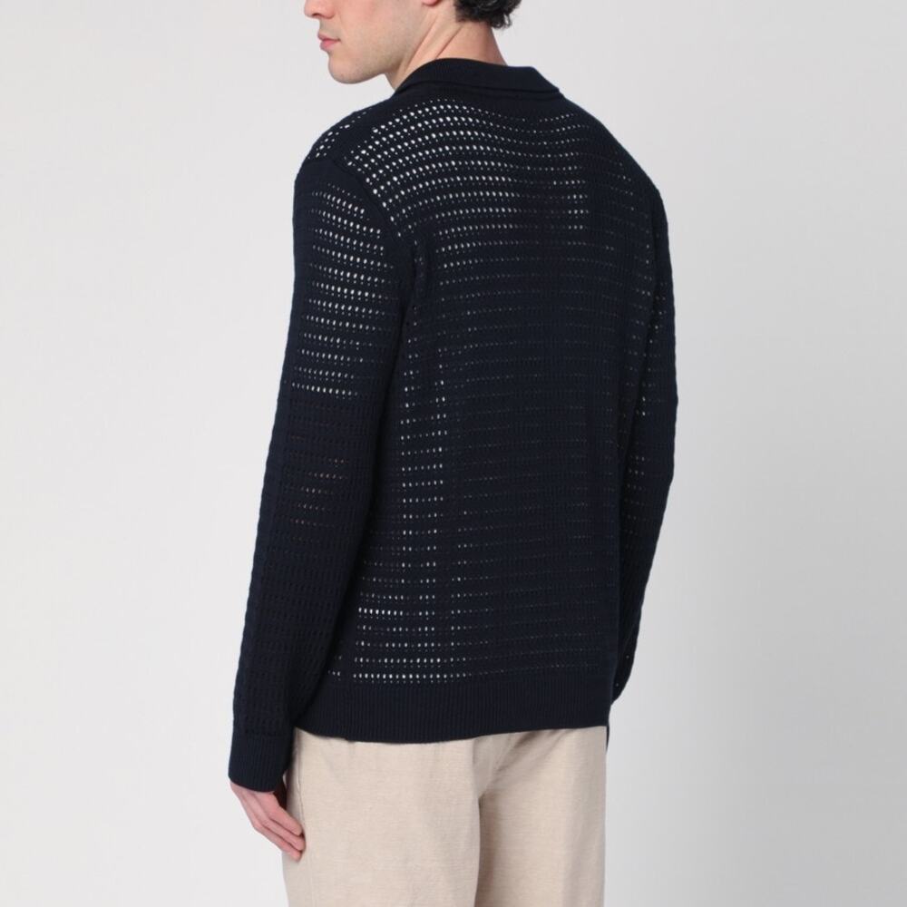Roberto Collina Italian Navy Blue Perforated Knit Cardigan Sweater Size XL - Picture 3 of 11